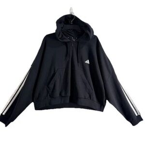 Adidas 3-Stripes Cropped Hoodie Women’s 2X Black Athleisure Winter